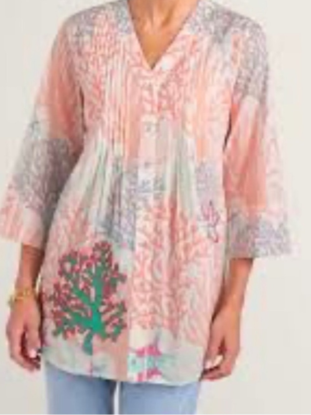 Soft Surroundings Coral Reef Embroidered Beaded Cotton Flowy Tunic Top Sz M - Picture 5 of 6